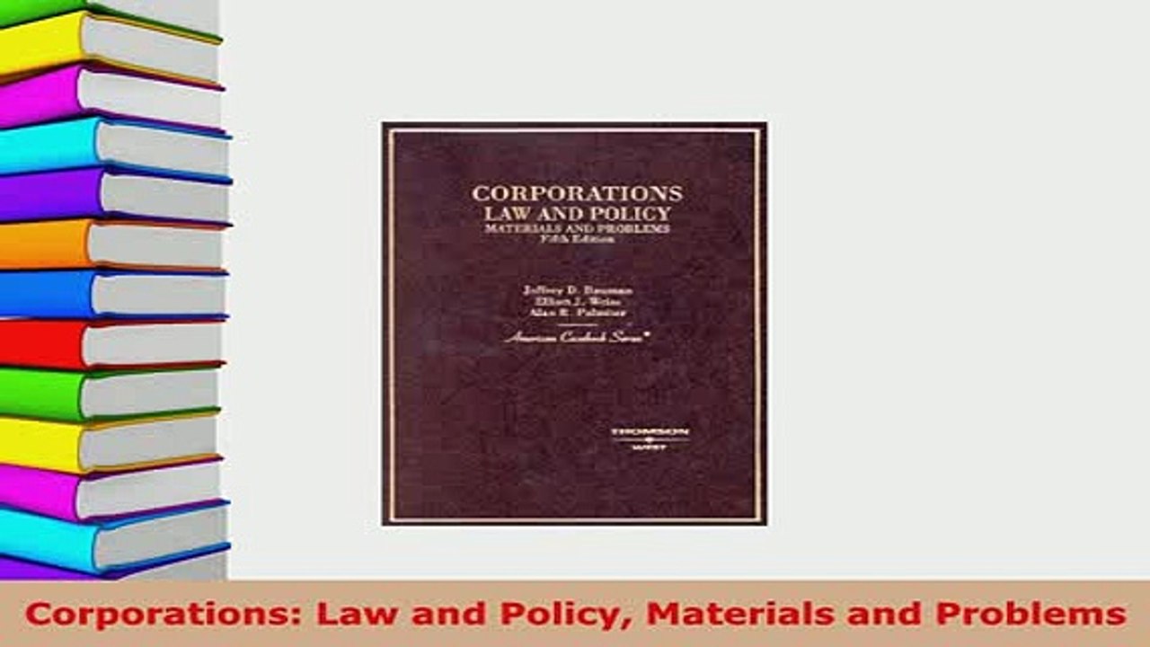 PDF  Corporations Law and Policy Materials and Problems  Read Online