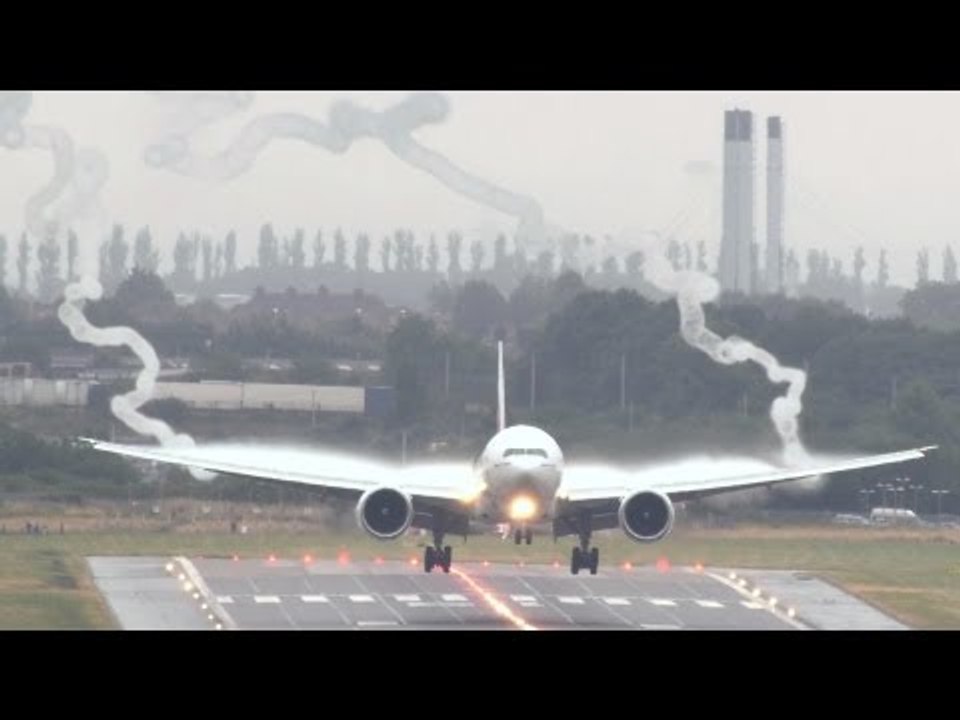 Dramatic Vortexes Form Behind Landing Plane