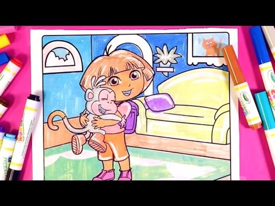 Dora hugging Boots! Coloring Pages from Dora the Explorer Color Wonder