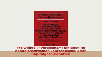 PDF  Freiwillige verdeckte Einlagen im handelsrechtlichen Jahresabschluß von Download Full Ebook