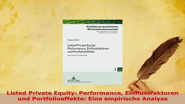 PDF Listed Private Equity Performance Einflussfaktoren und Portfolioeffekte Eine empirische Read Full Ebook