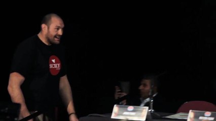Tyson Fury arrives at the Klitscko vs Fury 2 press conference in style