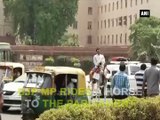 Beating odds of Odd-Even: BJP MP rides a horse to Parliament