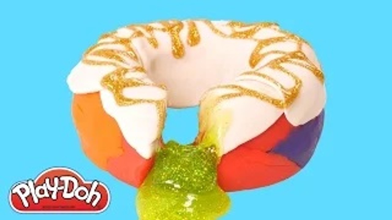 DIY Dona Arcoiris de Slime Play Doh  Crema con Destellos Dorados Comidas Arcoiris Play Doh