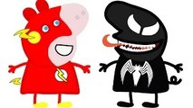 PEPPA PIG Transforms Into Marvel Comics VENOM & DC Comics FLASH _ Coloring Videos For Kids