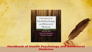 Read  Handbook of Health Psychology and Behavioral Medicine Ebook Free
