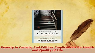 Download  Poverty in Canada 2nd Edition Implications for Health and Quality of Life Ebook Free