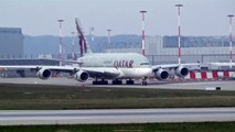 First QATAR AIRWAYS A380 | Takeoff at Airbus plant Hamburg
