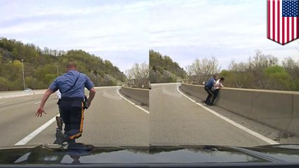 Dramatic footage shows heroic cop stopping man from jumping off bridge