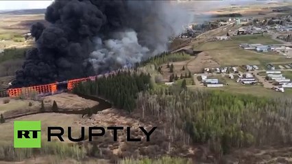 Huge fire destroys CN Rail trestle bridge in Mayerthorpe canada