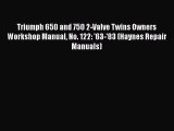 [Read Book] Triumph 650 and 750 2-Valve Twins Owners Workshop Manual No. 122: '63-'83 (Haynes