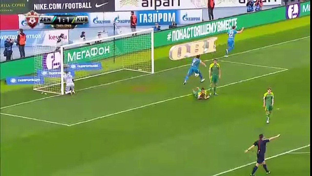 Artem Dzyuba GOAL (2-1) Zenit St Petersburg vs Kuban Krasnodar (2016.04.28)