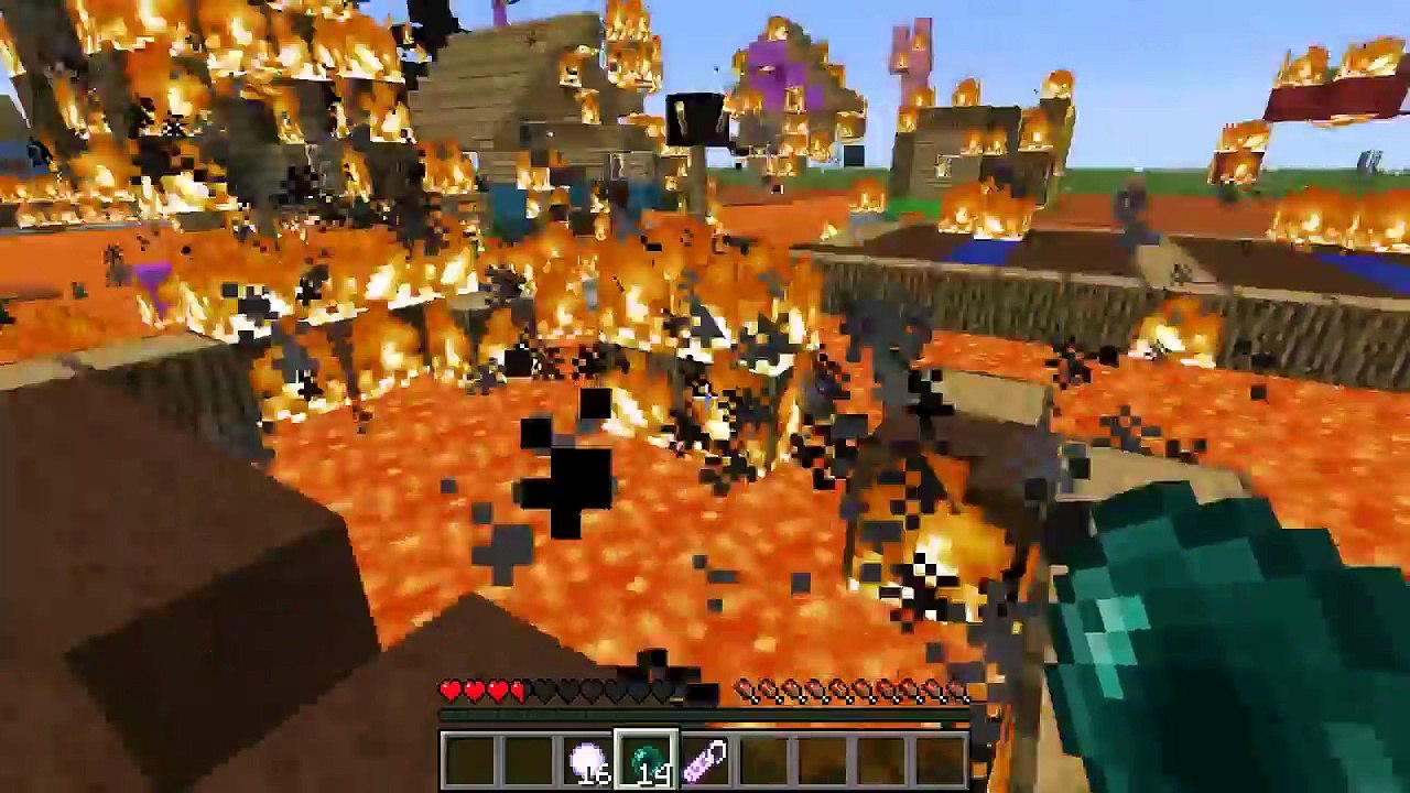 Pat and Jen PopularMMOs  - Minecraft : BURNING VILLAGE! (BUILD TO SURVIVE CHALLENGE!) Mini-Game