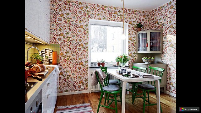 Обои для кухни — 65 вариантов в интерьере