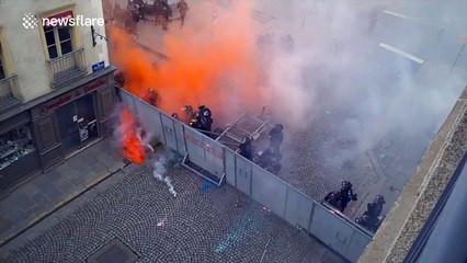 "Home-made explosive" thrown at riot police in Rennes, France
