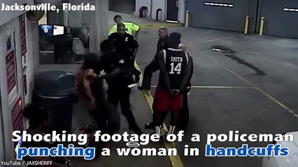 Shocking moment police officer brutally attacks woman