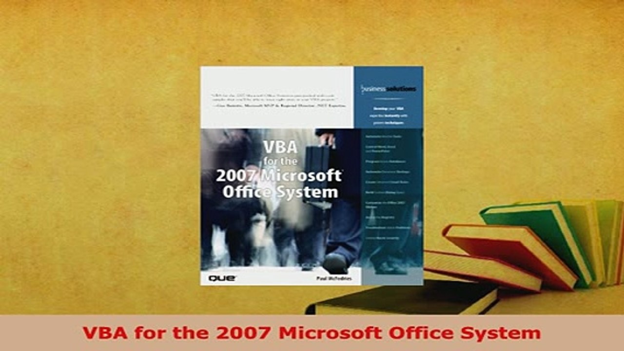 PDF  VBA for the 2007 Microsoft Office System  Read Online