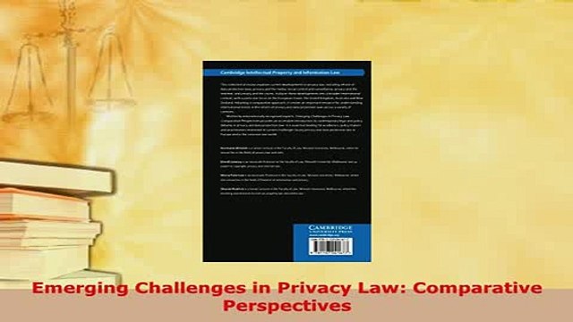 PDF Emerging Challenges in Privacy Law Comparative Perspectives Read Online