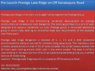 Prestige Lake Ridge pre launch bangalore