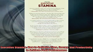READ book  Executive Stamina How to Optimize Time Energy and Productivity to Achieve Peak Free Online