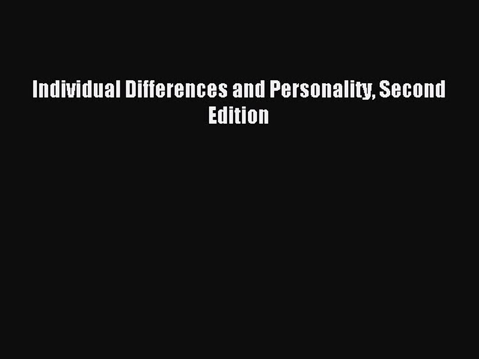 Read Individual Differences and Personality Second Edition Ebook Free