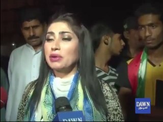 Qandeel Baloch outside PTI jalsa in Lahore