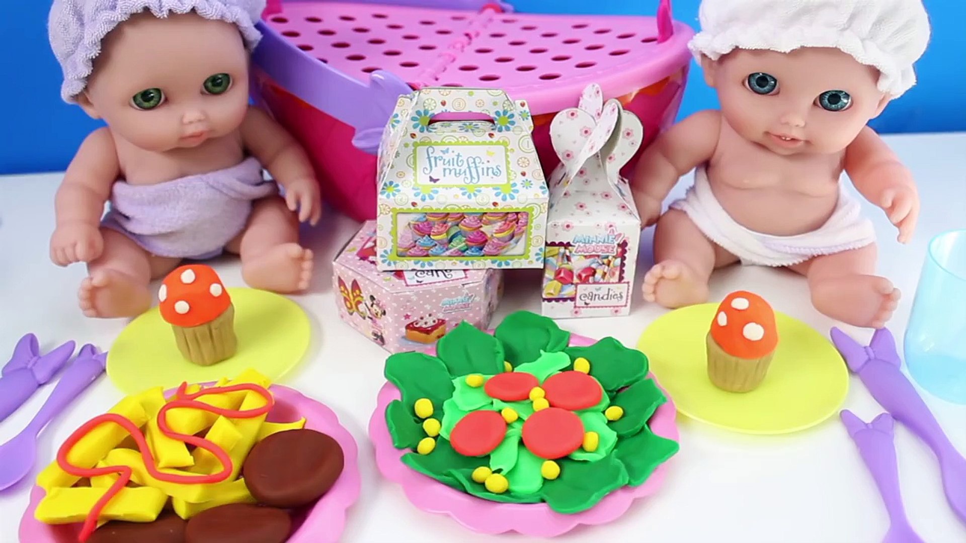 ⁣Baby Doll Lil Cutesies Babies Play Doh Minnie Mouse Picnic Set Toy Videos