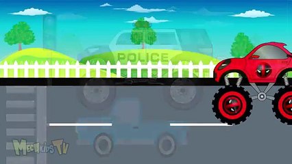Police Truck Vs Deadpool Truck - Monster Trucks For Children - Video For Kids