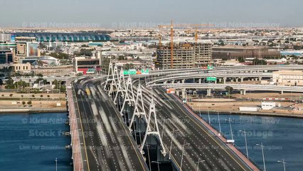 Business bay crossing bridge timelapse, 13-lane-bridge, over the Dubai Creek, opened in March 2007