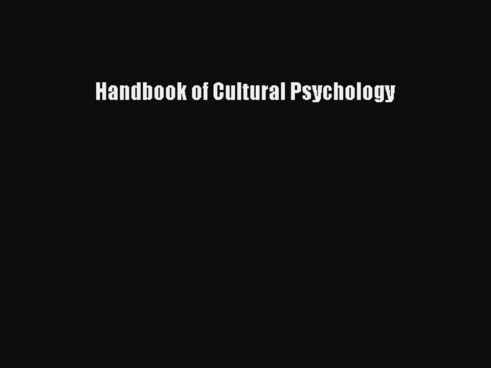 Download Handbook of Cultural Psychology PDF Free