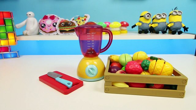 LEARN Fruit Names & Blend Fruit into SLIME Smoothies Toy Velcro Cutting Fruit Blender!