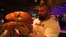 Strongman Eddie Hall eats a giant 10kg hamburger in Hungary
