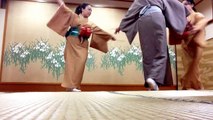 Foreigner students are practicing KABUKI (Japanese traditional dance)in Japan