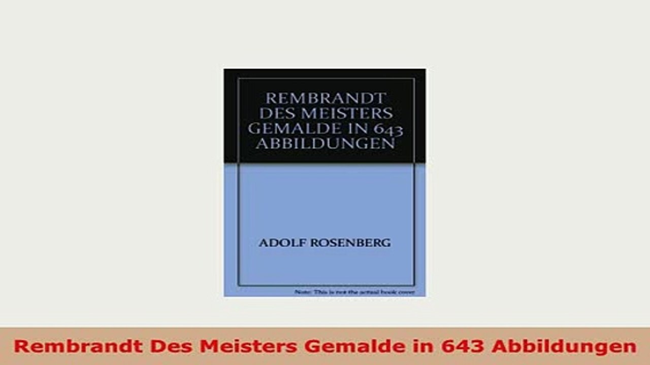 PDF  Rembrandt Des Meisters Gemalde in 643 Abbildungen Free Books
