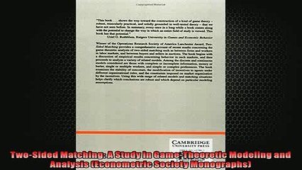 FAVORIT BOOK   TwoSided Matching A Study in GameTheoretic Modeling and Analysis Econometric Society  DOWNLOAD ONLINE