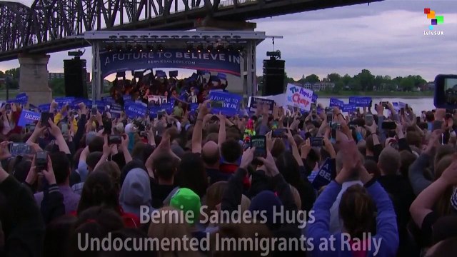 Bernie Sanders Hugs Undocumented Immigrants at Rally