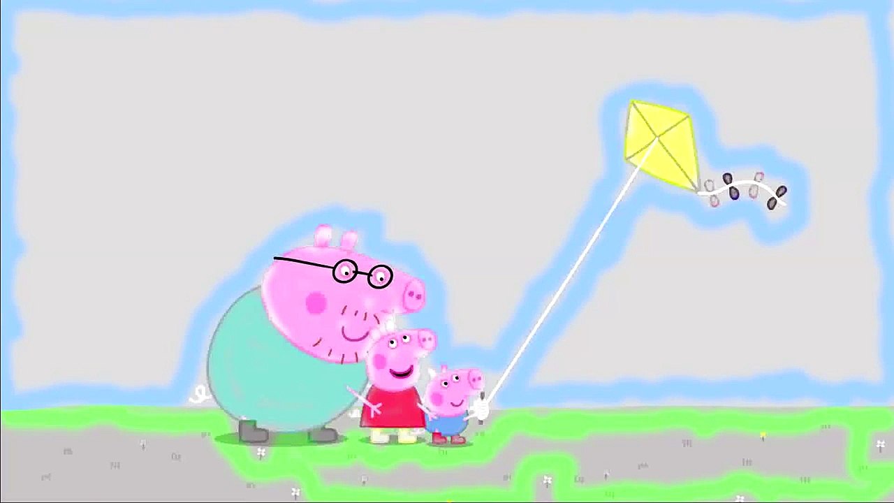 Daddy Pig, Peppa Pig and George Starting the Kite Peppa Pig Coloring Pages