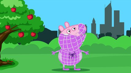 Peppa Pig costumes party Venom, Elsa, Pink Spiderman, Superman