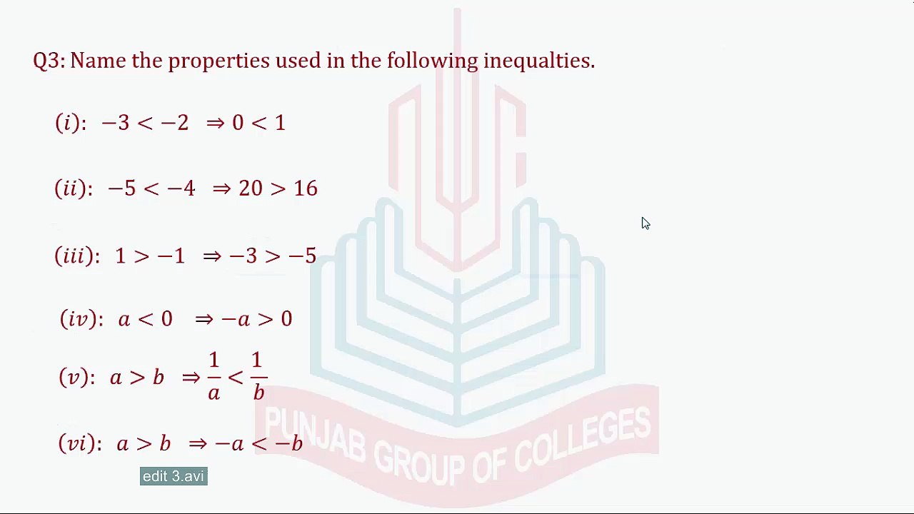 Question No.3(parts i to vi)