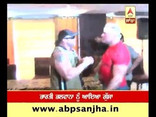 WWE wrestlers fight during Press Conference in Ludhiana
