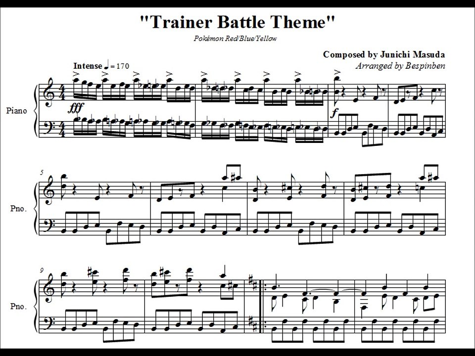 Pokémon RBY Trainer Battle Theme (Piano Sheet Music)