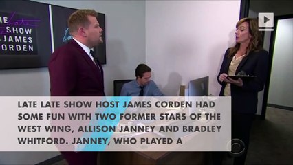 James Corden has signature West Wing walk with Allison Janney, Bradley Whitford