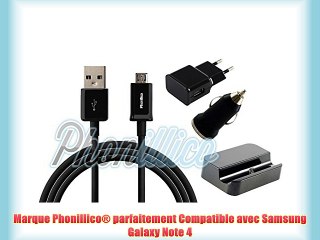 Phonillico® Pack Chargeur 4en1 Noir pour Samsung Galaxy Note 4 - Cable Chargeur Universel Port