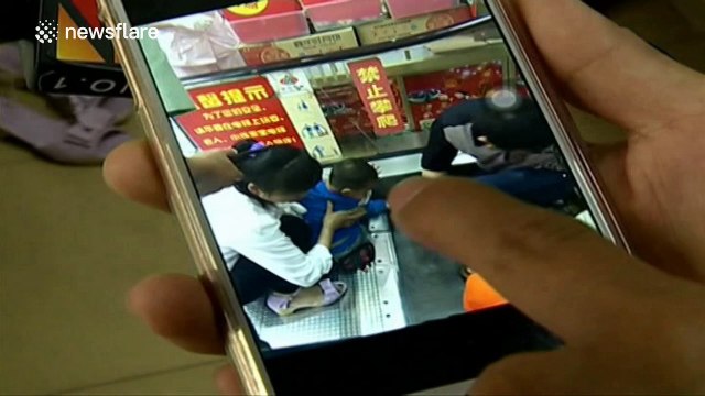 Two-year-old boy gets his foot stuck in escalator