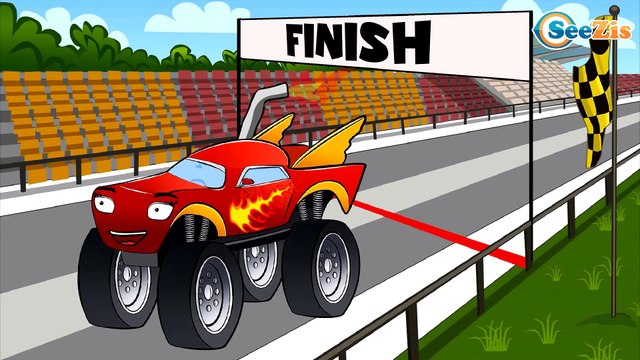 Car Cartoons for kids. Monster Truck & Racing Cars in a Track with Obstacles. Series 6. Season 5