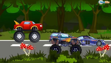 ✔ Monster Truck Race with Sport Car / Track with a ring of fire / Cartoon Compilation for kids ✔