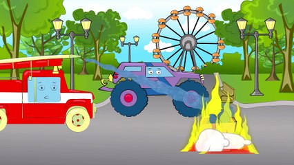 Car Cartoons. Monster Truck on the beach. Ambulance, Fire Truck, Police Car. Season 5. Episode 15