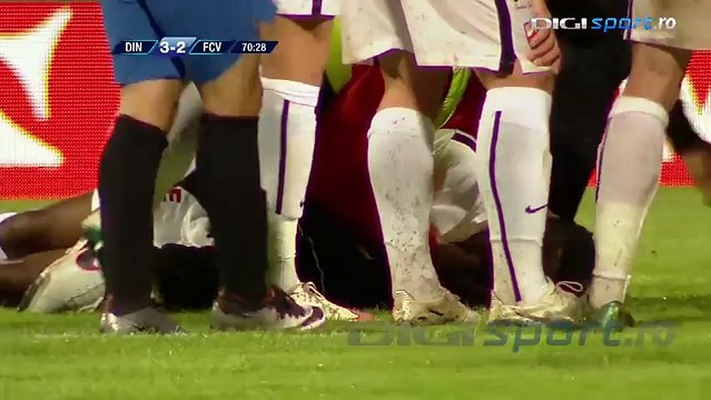 Shocking video African football player Ekeng passed out on pitch in Romania Dinamo -Viitorul Constanta