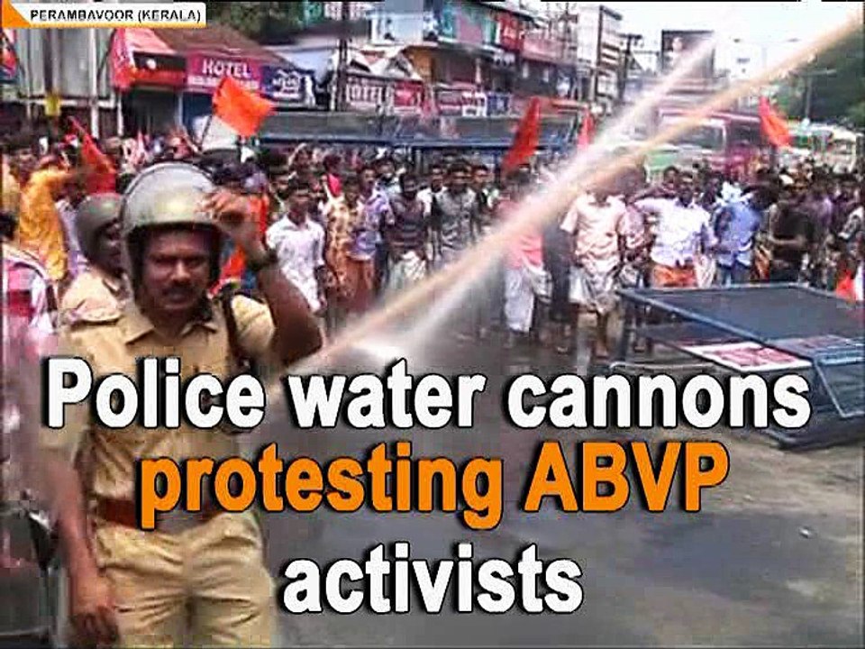Police water cannons protesting ABVP activists