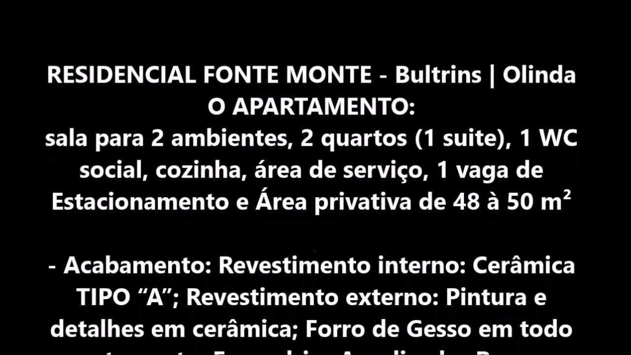 Edificio Fonte Monte 02quartos suite nos Bultrins baixou R$135mil  Olinda/PE